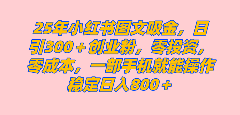 （14437期）25年小红书创业粉图文自热打法，一部手机简单操作， 日引300＋创业粉，零投资，零成本，每天利用20分钟就能完成